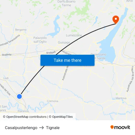Casalpusterlengo to Tignale map