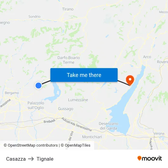 Casazza to Tignale map