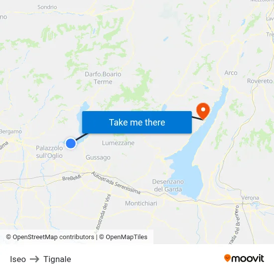 Iseo to Tignale map