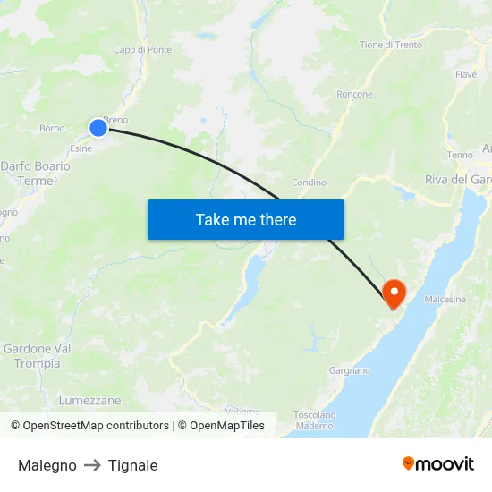 Malegno to Tignale map