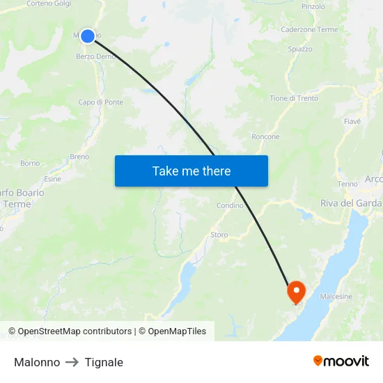 Malonno to Tignale map