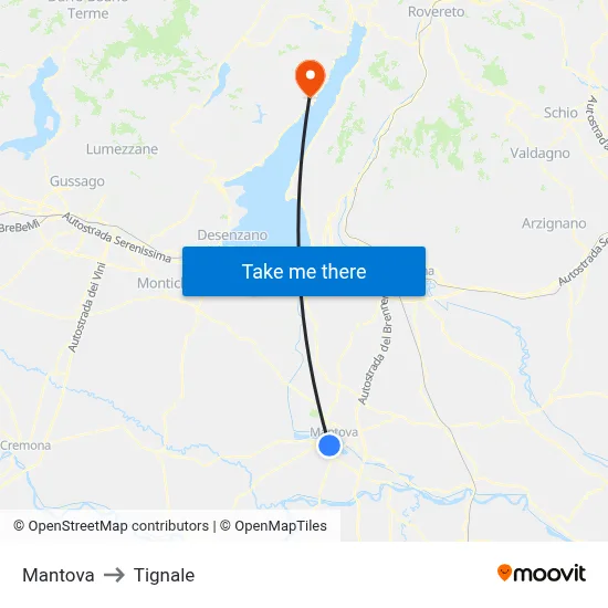 Mantova to Tignale map