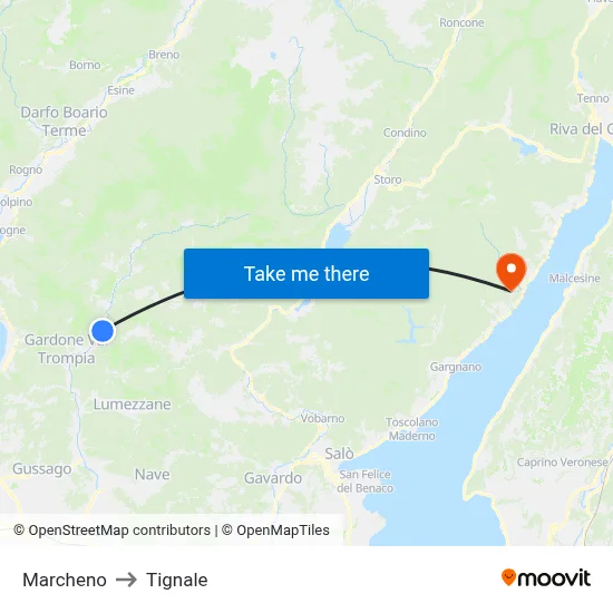 Marcheno to Tignale map