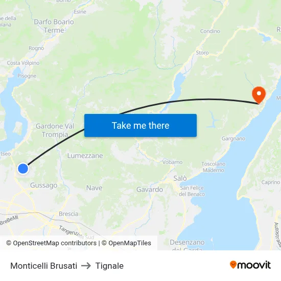 Monticelli Brusati to Tignale map