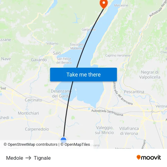 Medole to Tignale map