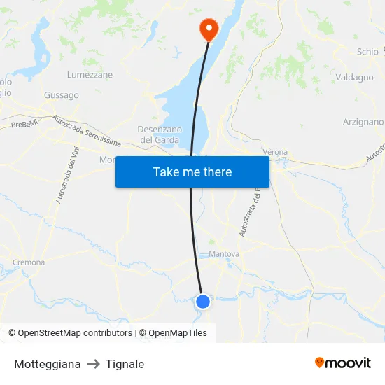 Motteggiana to Tignale map
