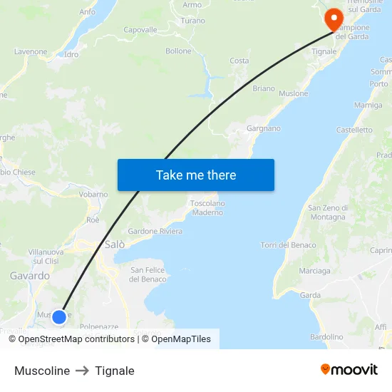 Muscoline to Tignale map