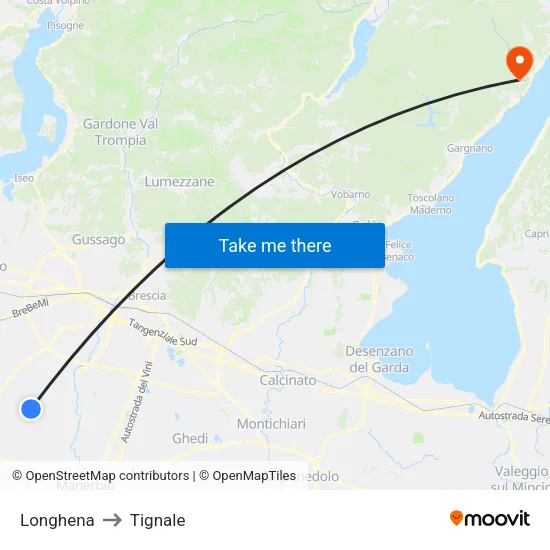Longhena to Tignale map