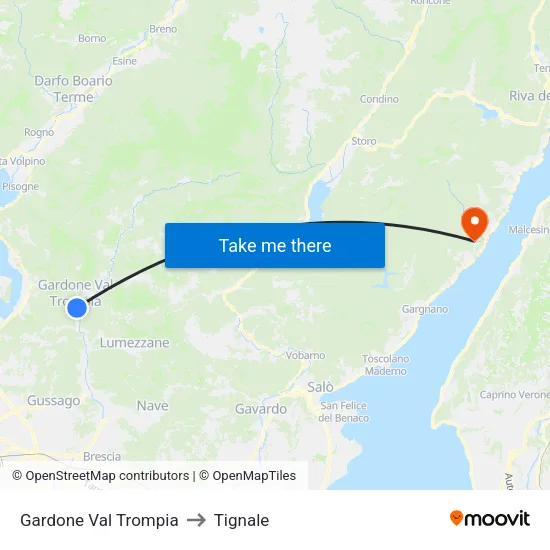 Gardone Val Trompia to Tignale map