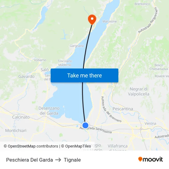 Peschiera Del Garda to Tignale map