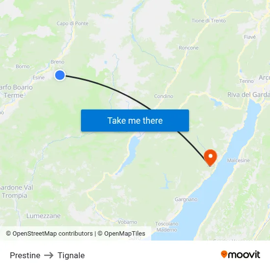 Prestine to Tignale map