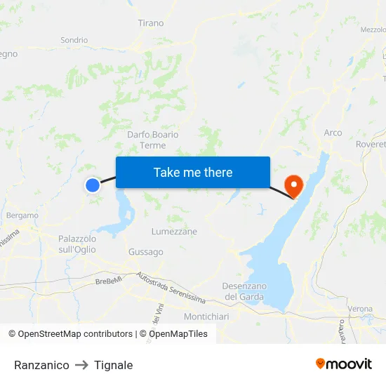 Ranzanico to Tignale map