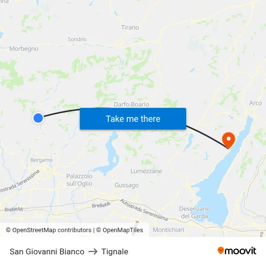 San Giovanni Bianco to Tignale map