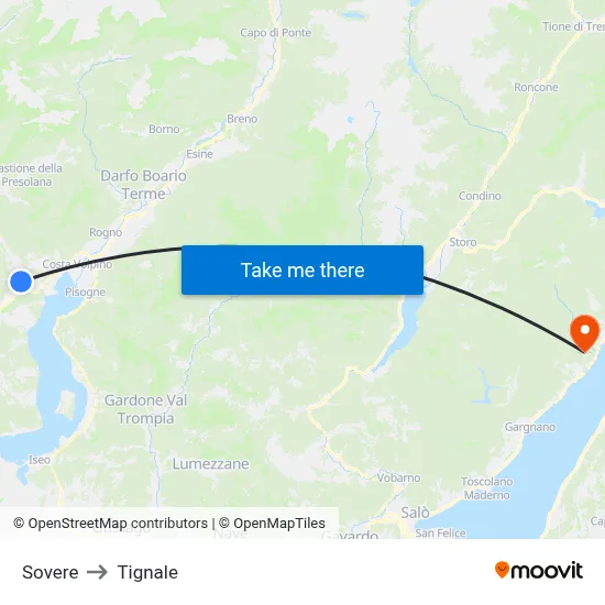 Sovere to Tignale map