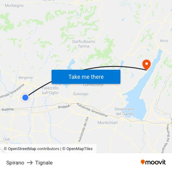 Spirano to Tignale map