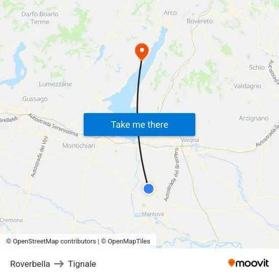 Roverbella to Tignale map