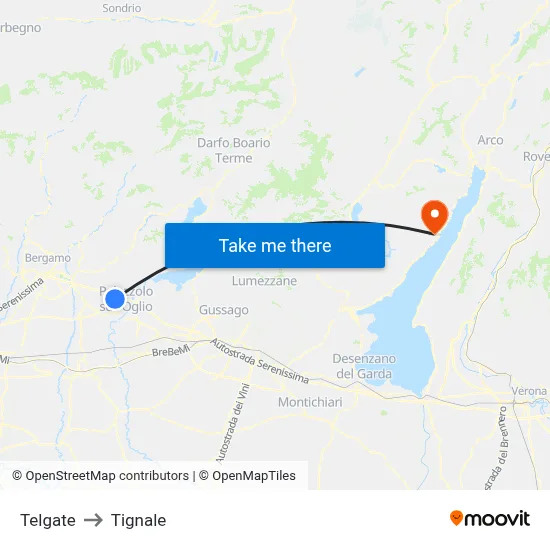 Telgate to Tignale map