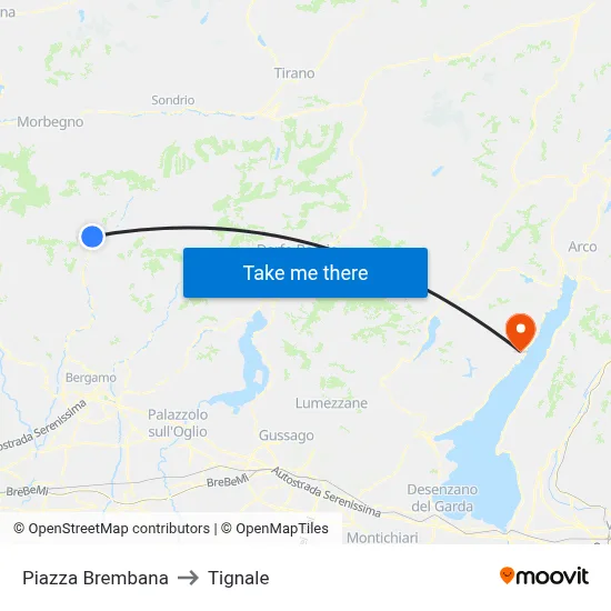 Piazza Brembana to Tignale map