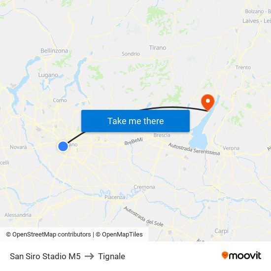 San Siro Stadio M5 to Tignale map