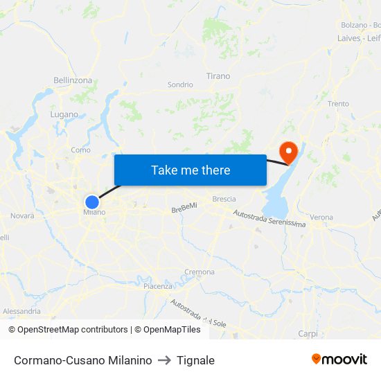 Cormano-Cusano Milanino to Tignale map