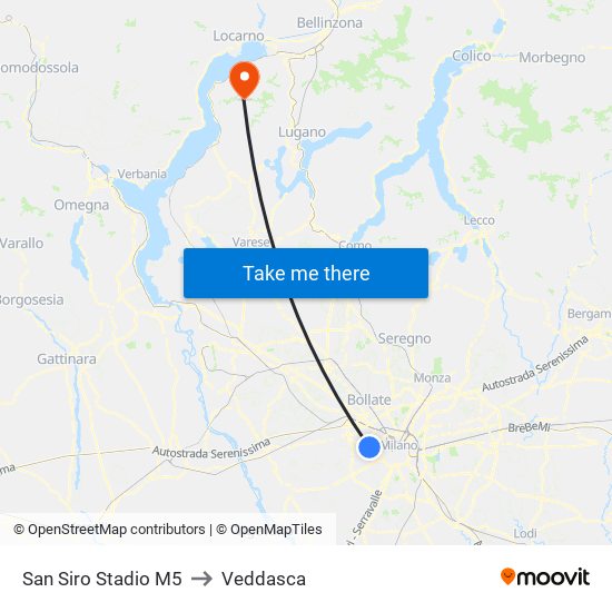 San Siro Stadio M5 to Veddasca map