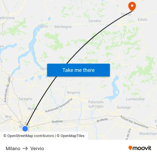 Milan to Vervio map