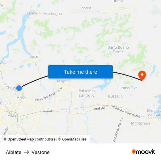 Albiate to Vestone map