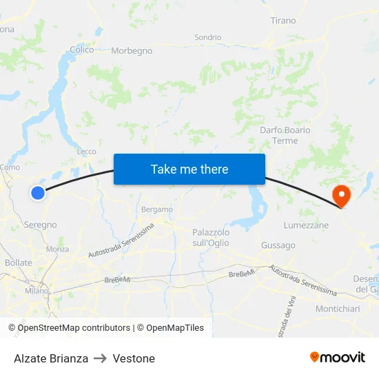 Alzate Brianza to Vestone map