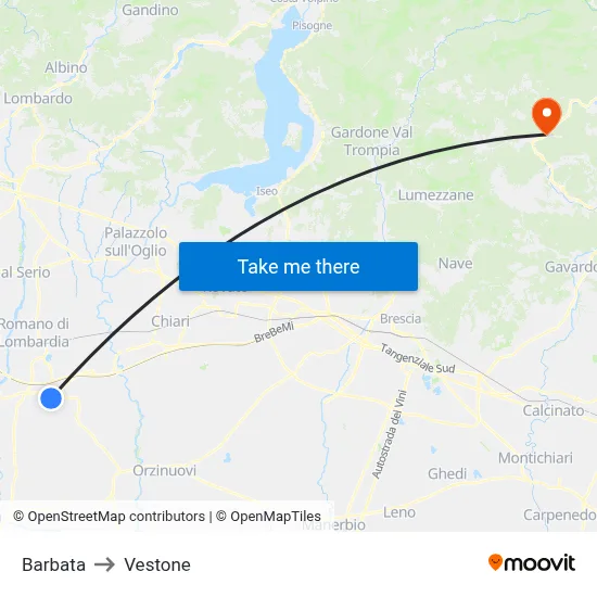 Barbata to Vestone map