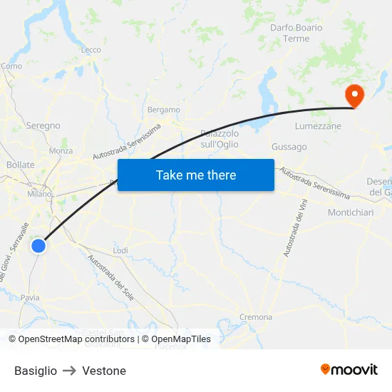 Basiglio to Vestone map
