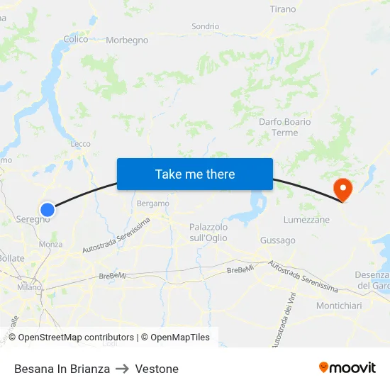 Besana In Brianza to Vestone map