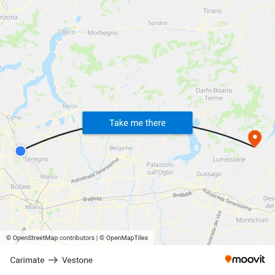 Carimate to Vestone map