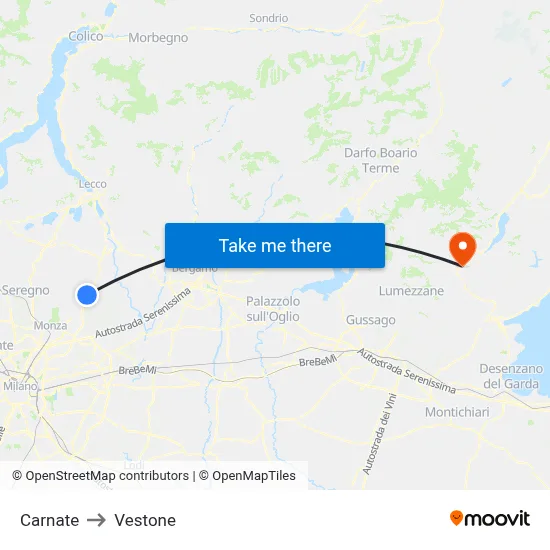 Carnate to Vestone map