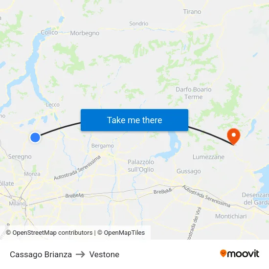 Cassago Brianza to Vestone map