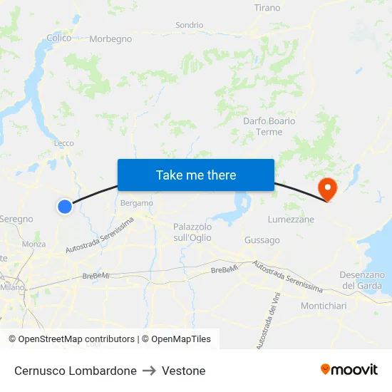 Cernusco Lombardone to Vestone map