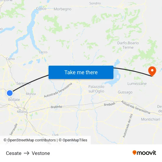 Cesate to Vestone map