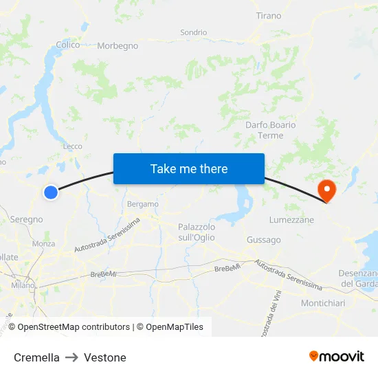 Cremella to Vestone map