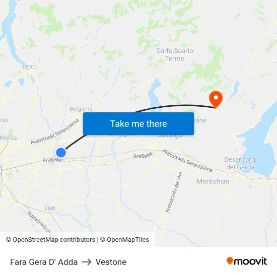 Fara Gera D' Adda to Vestone map