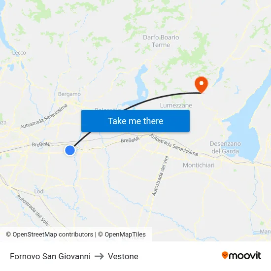 Fornovo San Giovanni to Vestone map