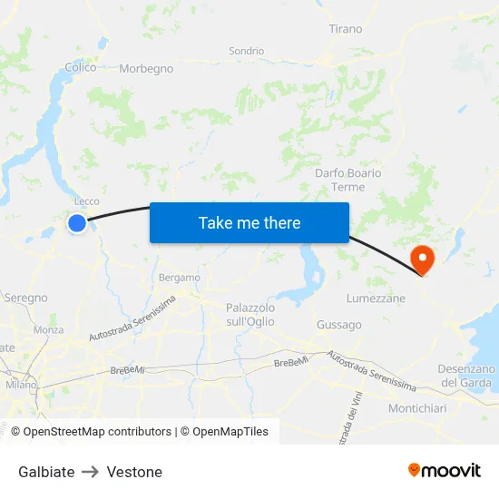 Galbiate to Vestone map