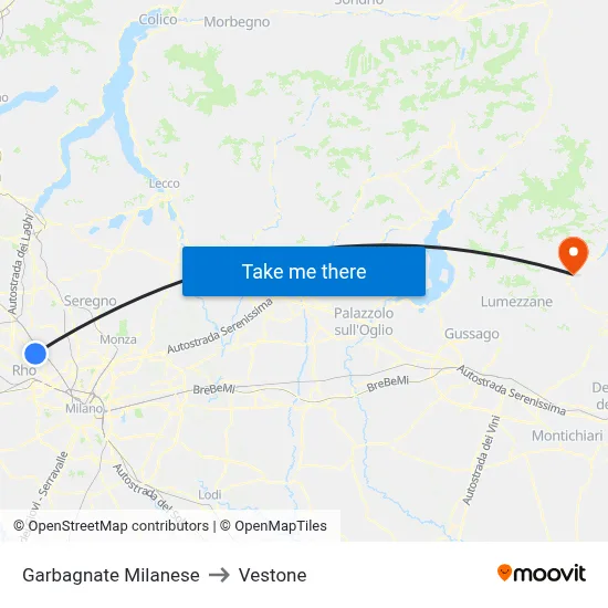 Garbagnate Milanese to Vestone map