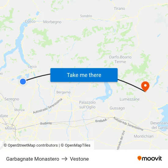 Garbagnate Monastero to Vestone map