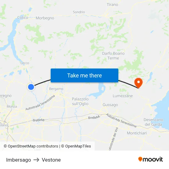 Imbersago to Vestone map
