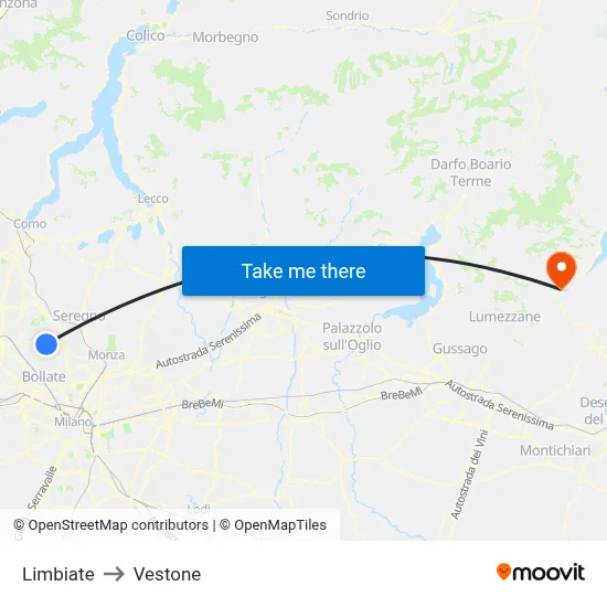 Limbiate to Vestone map