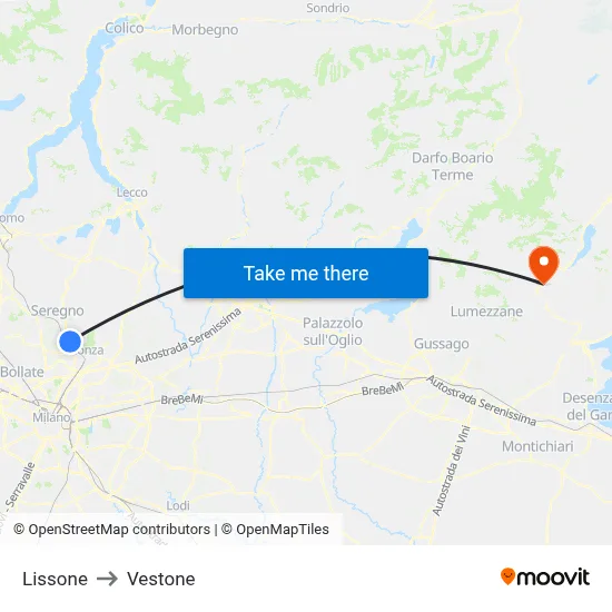Lissone to Vestone map