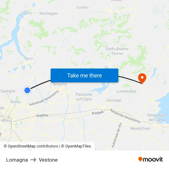 Lomagna to Vestone map
