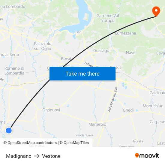 Madignano to Vestone map