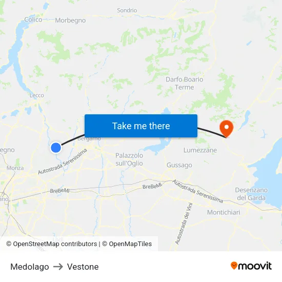 Medolago to Vestone map