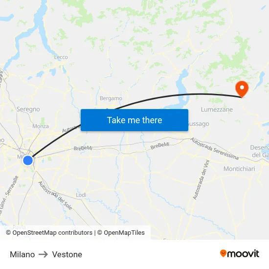 Milan to Vestone map