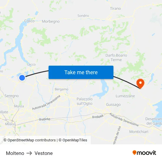 Molteno to Vestone map